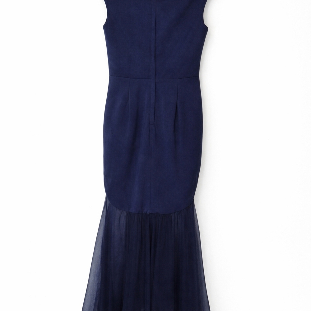 Navy Blue Sleeveless High-low Chiffon Elegant Dress | Costum Made - Picture 3 of 6
